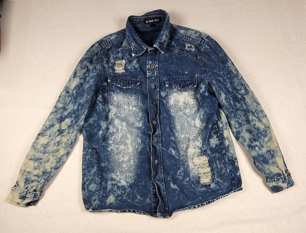 Vtg Red Ape Denim Jacket Mens Med Blue Acid Wash Distressed Grunge Long Sleeve